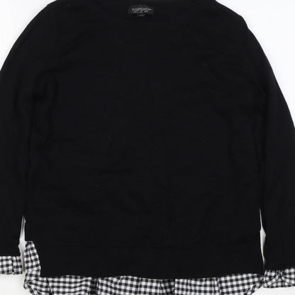 Topshop Women Black UK 6 Knit Gingham Ruffle Hem Jumper