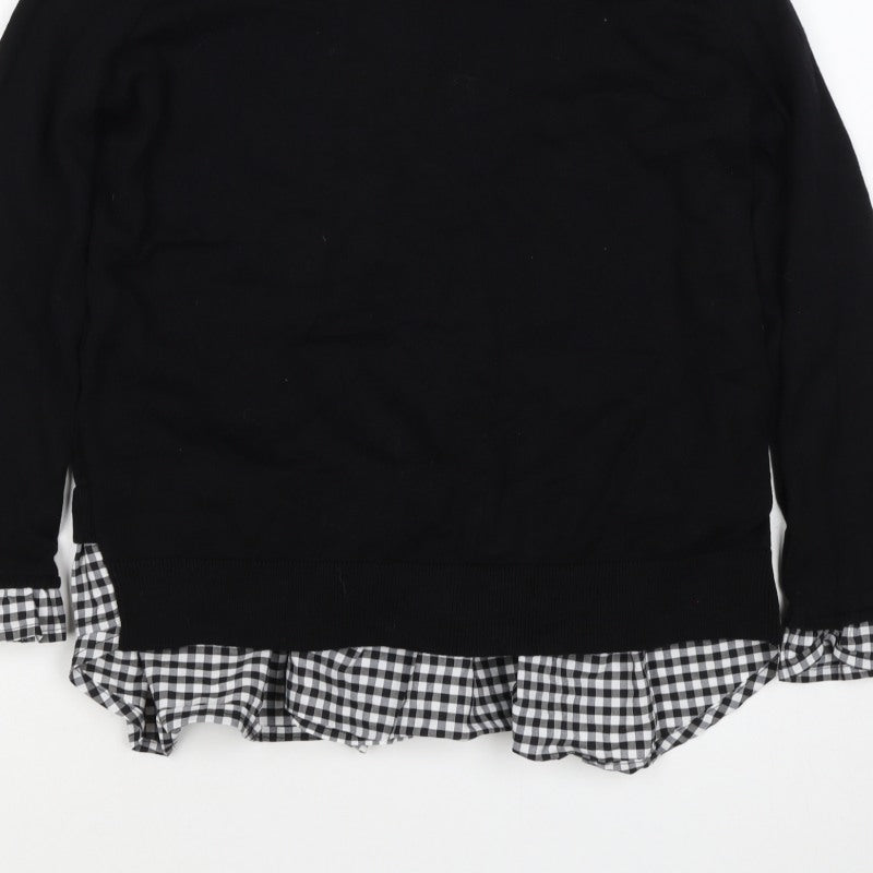 Topshop Women Black UK 6 Knit Gingham Ruffle Hem Jumper