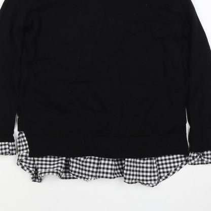 Topshop Women Black UK 6 Knit Gingham Ruffle Hem Jumper