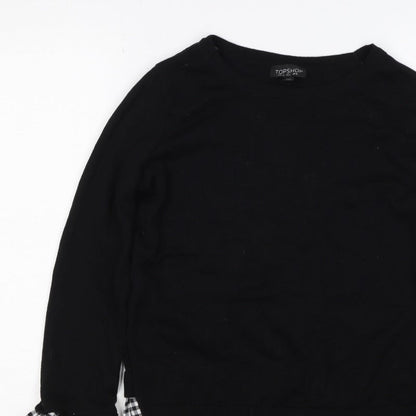Topshop Women Black UK 6 Knit Gingham Ruffle Hem Jumper