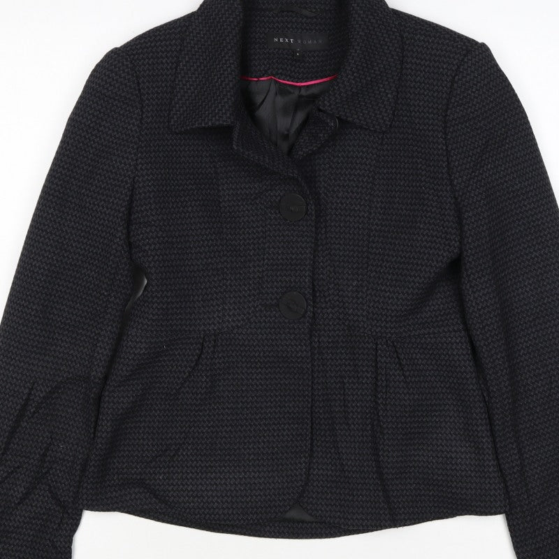 Next Woman Black Houndstooth Blazer Jacket UK 8 Single-Breasted