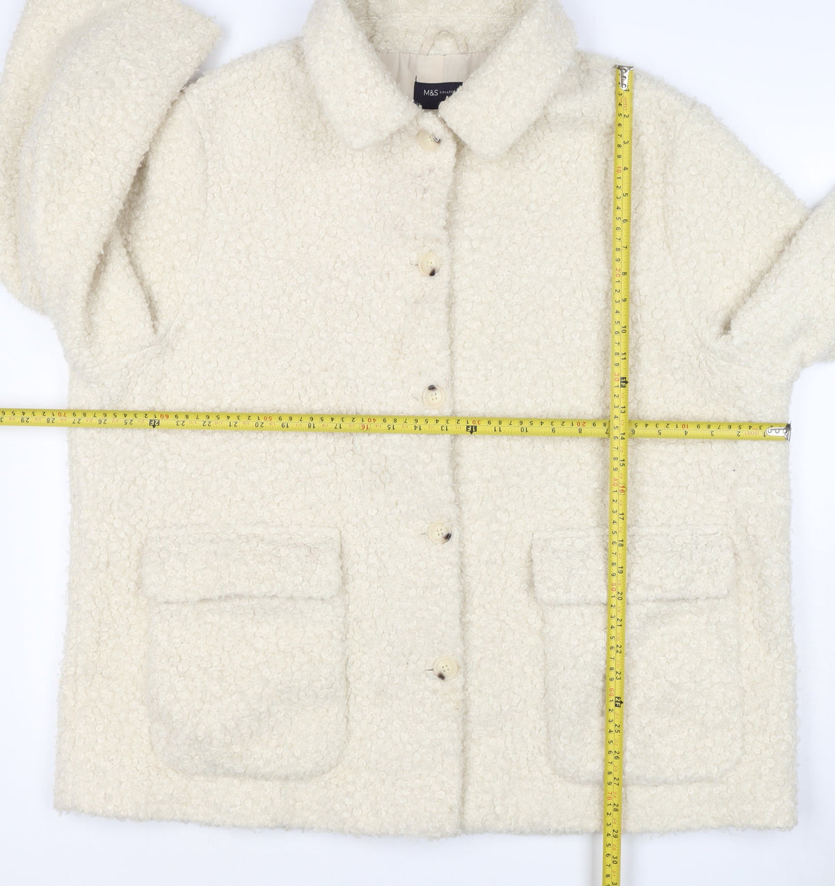 M&S Collection Women Ivory UK 22 Bouclé Mid-Length Button Coat