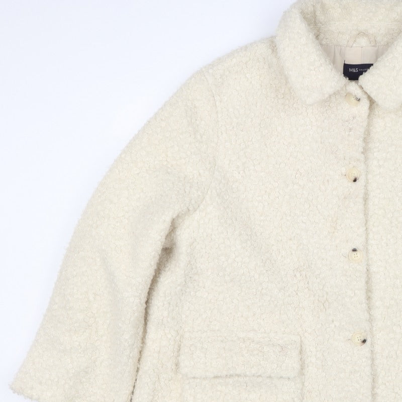 M&S Collection Women Ivory UK 22 Bouclé Mid-Length Button Coat