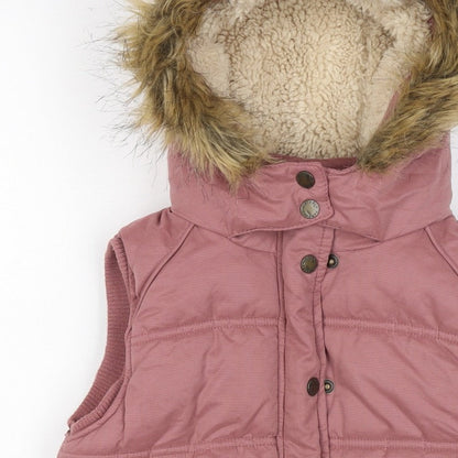FatFace Girls Pink 8-9 Years Hooded Padded Faux Fur Waistcoat Gilet