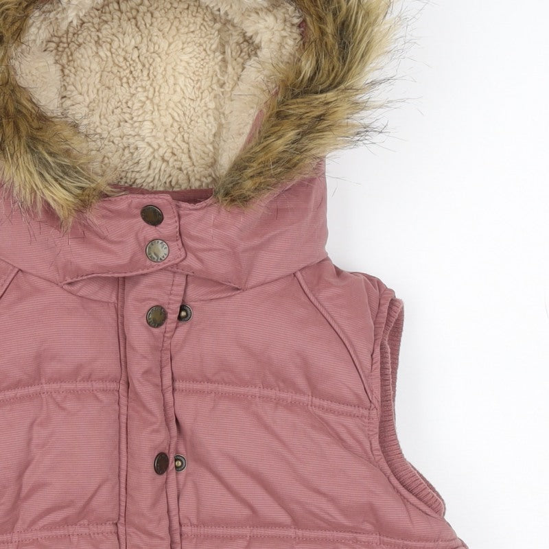 FatFace Girls Pink 8-9 Years Hooded Padded Faux Fur Waistcoat Gilet