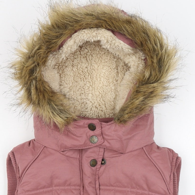 FatFace Girls Pink 8-9 Years Hooded Padded Faux Fur Waistcoat Gilet