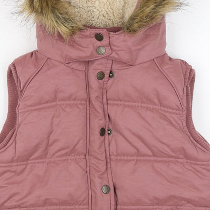 FatFace Girls Pink 8-9 Years Hooded Padded Faux Fur Waistcoat Gilet
