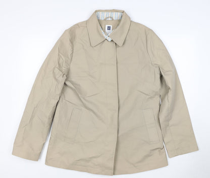 GAP Women Beige L Mid-Length Cotton Collared Coat Jacket
