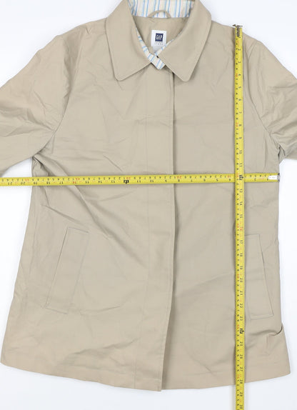GAP Women Beige L Mid-Length Cotton Collared Coat Jacket