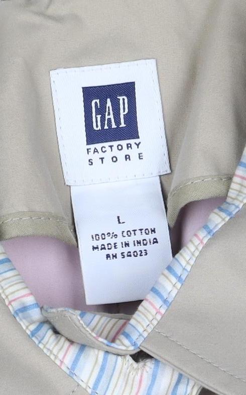 GAP Women Beige L Mid-Length Cotton Collared Coat Jacket