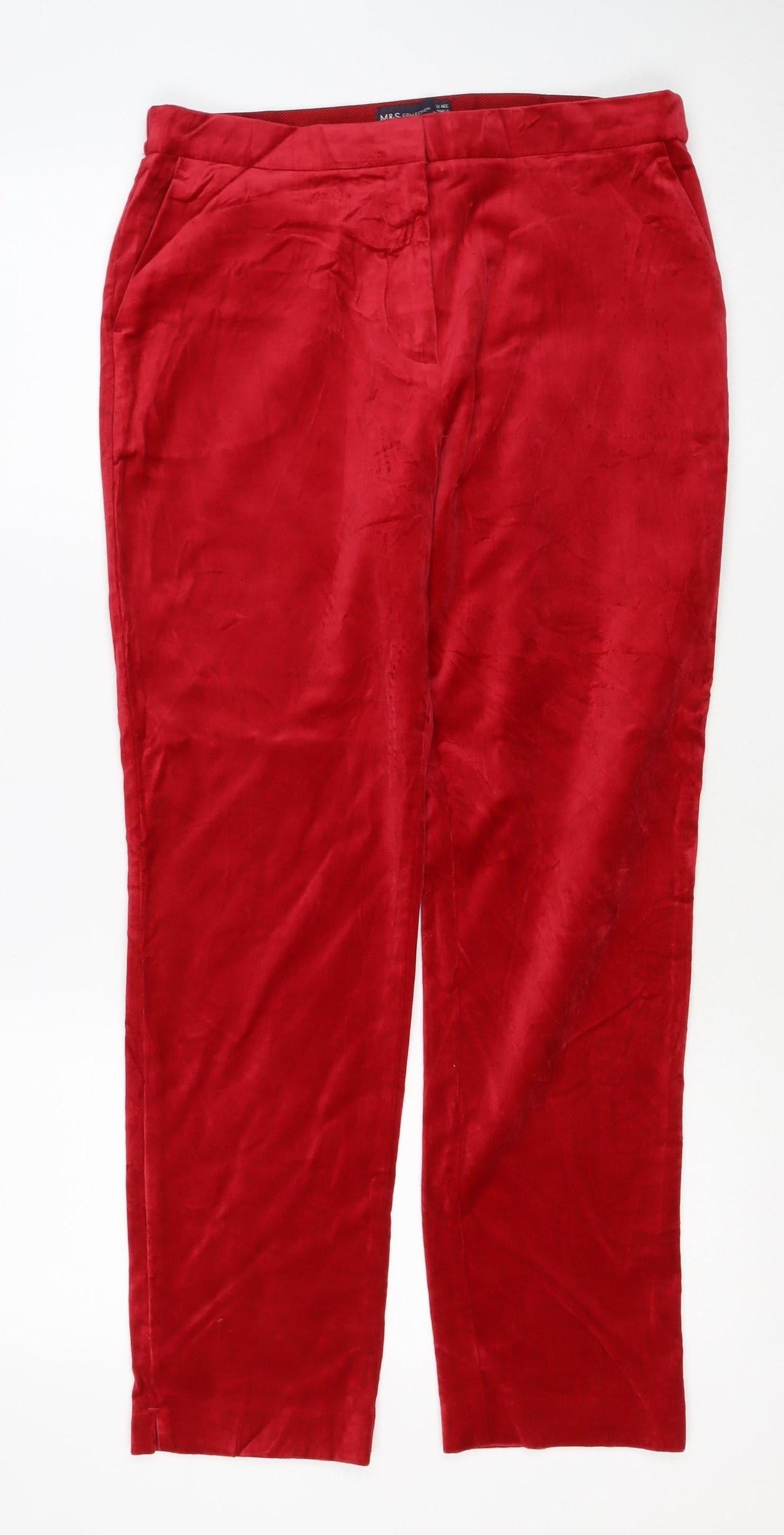 Marks & Spencer Women's Red Velvet Straight Trousers UK 12 Regular