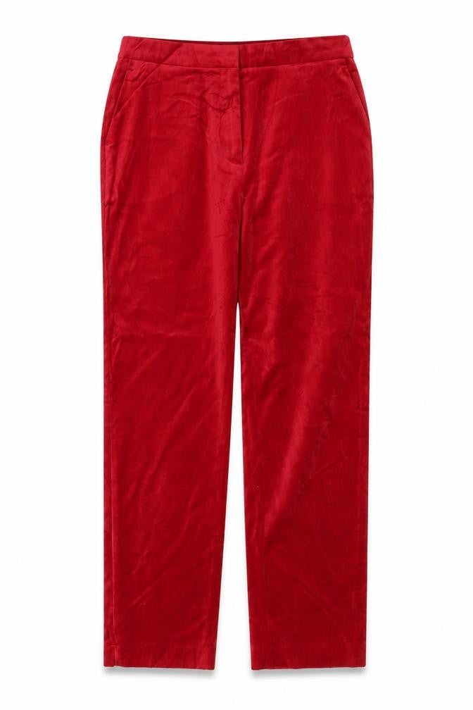 Marks & Spencer Women's Red Velvet Straight Trousers UK 12 Regular