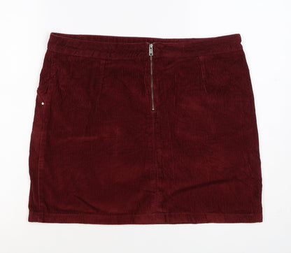 Dorothy Perkins Women Red UK 14 Corduroy Mini Pencil Skirt Zip