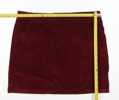 Dorothy Perkins Women Red UK 14 Corduroy Mini Pencil Skirt Zip