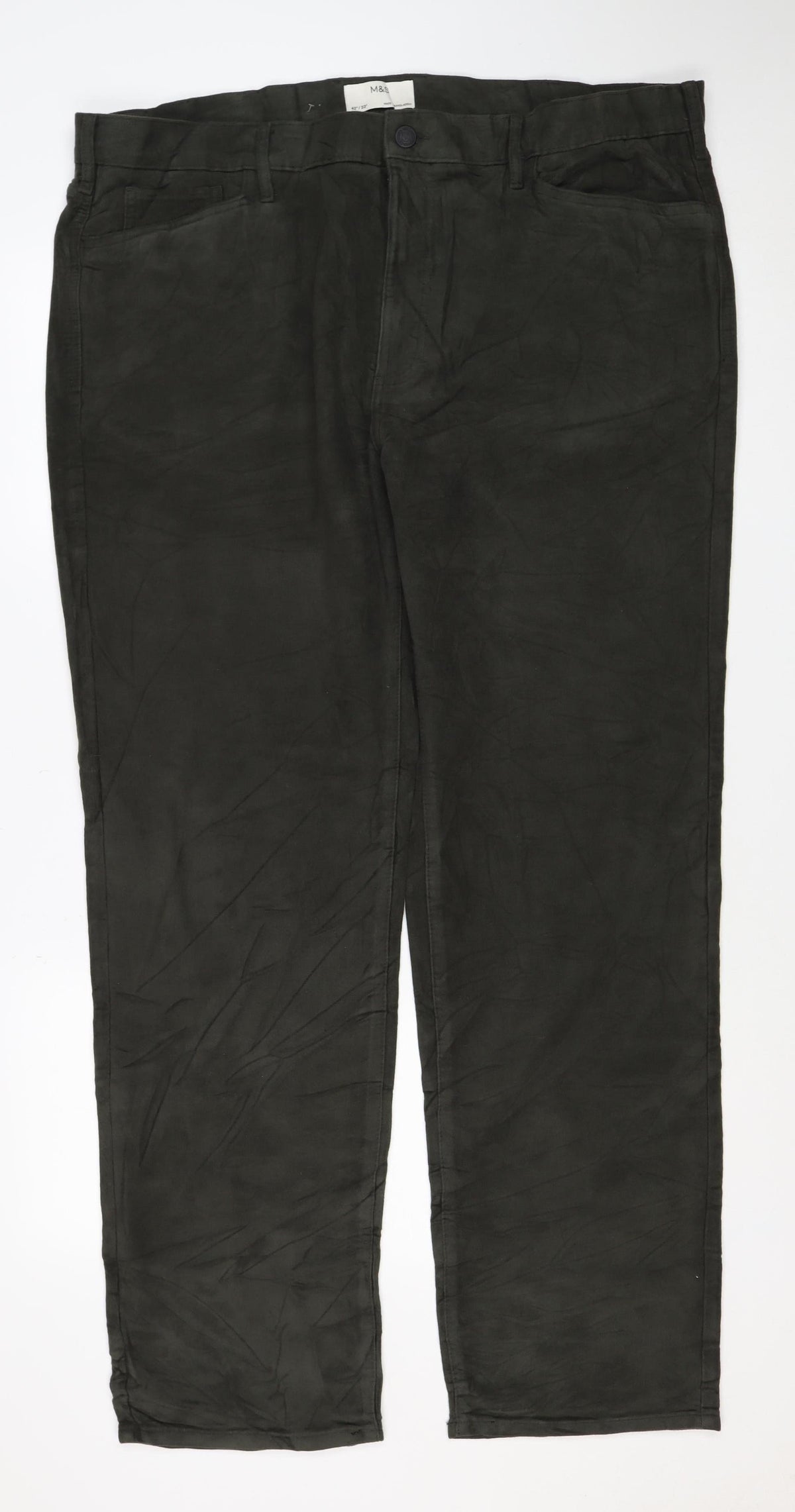 Marks & Spencer Men's Black 32/33 Cotton Straight Chino Trousers
