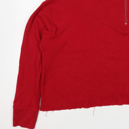 Hollister Women Red L 1/4 Zip High Neck Cotton Sweatshirt
