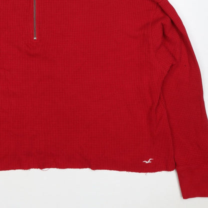 Hollister Women Red L 1/4 Zip High Neck Cotton Sweatshirt