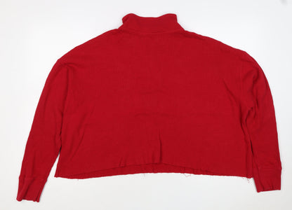 Hollister Women Red L 1/4 Zip High Neck Cotton Sweatshirt