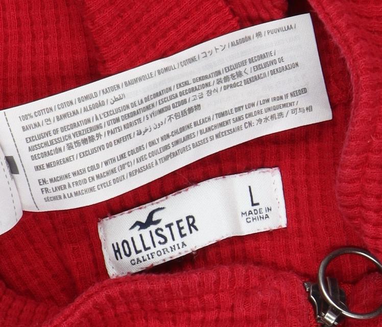 Hollister Women Red L 1/4 Zip High Neck Cotton Sweatshirt