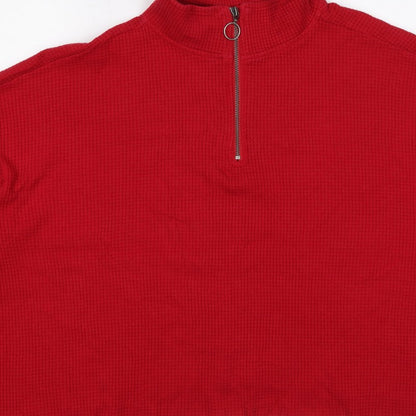 Hollister Women Red L 1/4 Zip High Neck Cotton Sweatshirt
