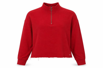 Hollister Women Red L 1/4 Zip High Neck Cotton Sweatshirt