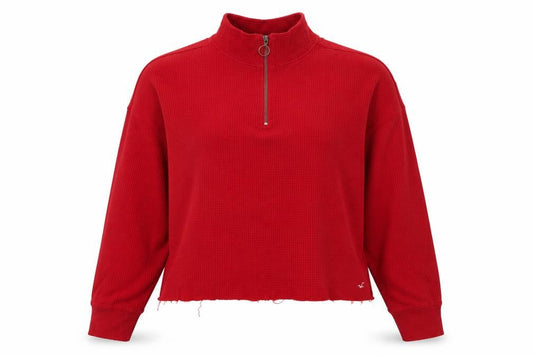 Hollister Women Red L 1/4 Zip High Neck Cotton Sweatshirt