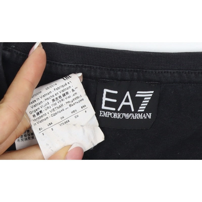 EA7 Emporio Armani Men’s Black S Slim Logo Sleeve T-Shirt