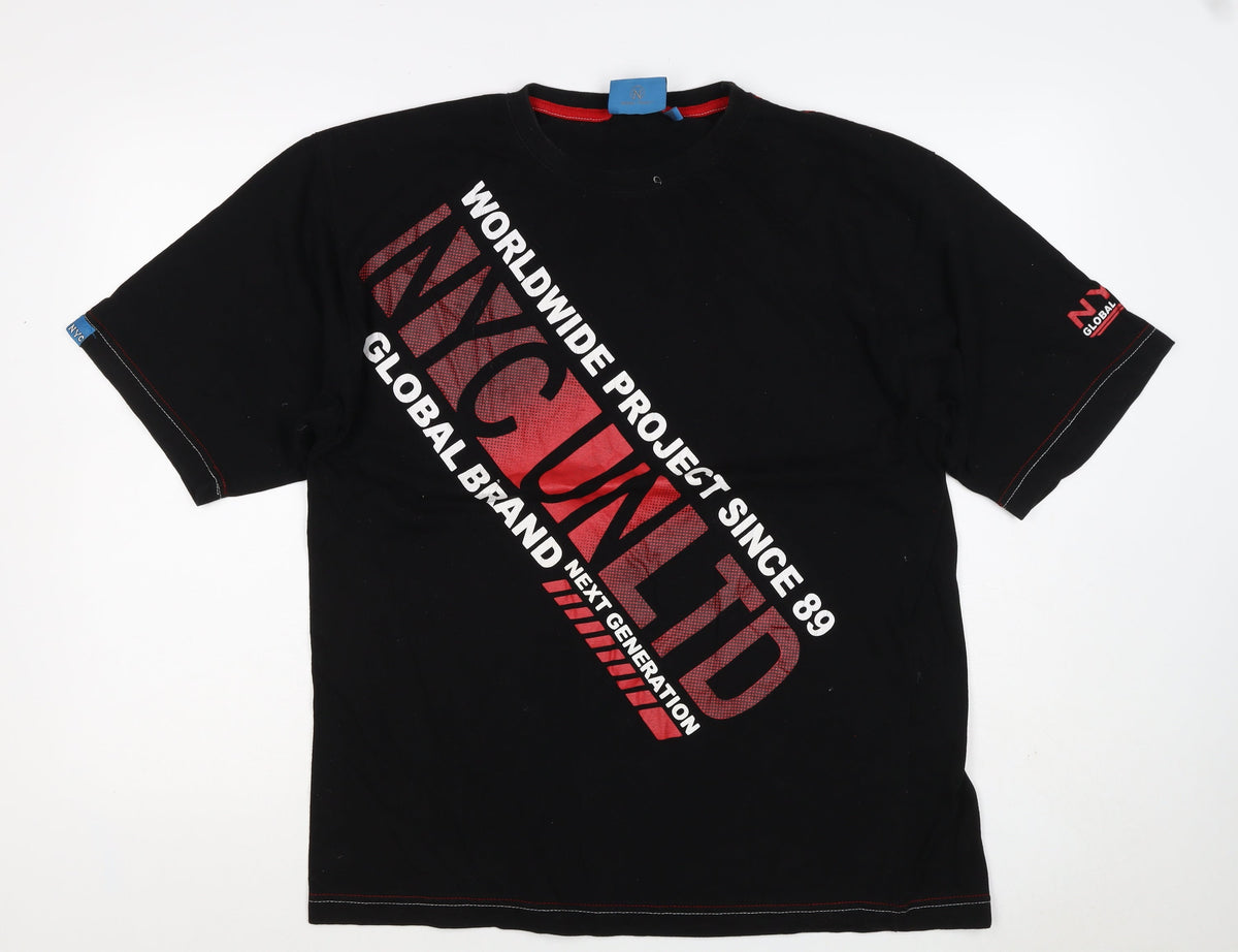 NYC United Men’s Black XL Graphic Print Cotton Crew Neck T-Shirt