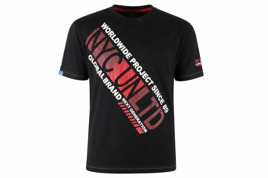Front view of NYC United Men’s Black XL Graphic Print Cotton Crew Neck T-Shirt