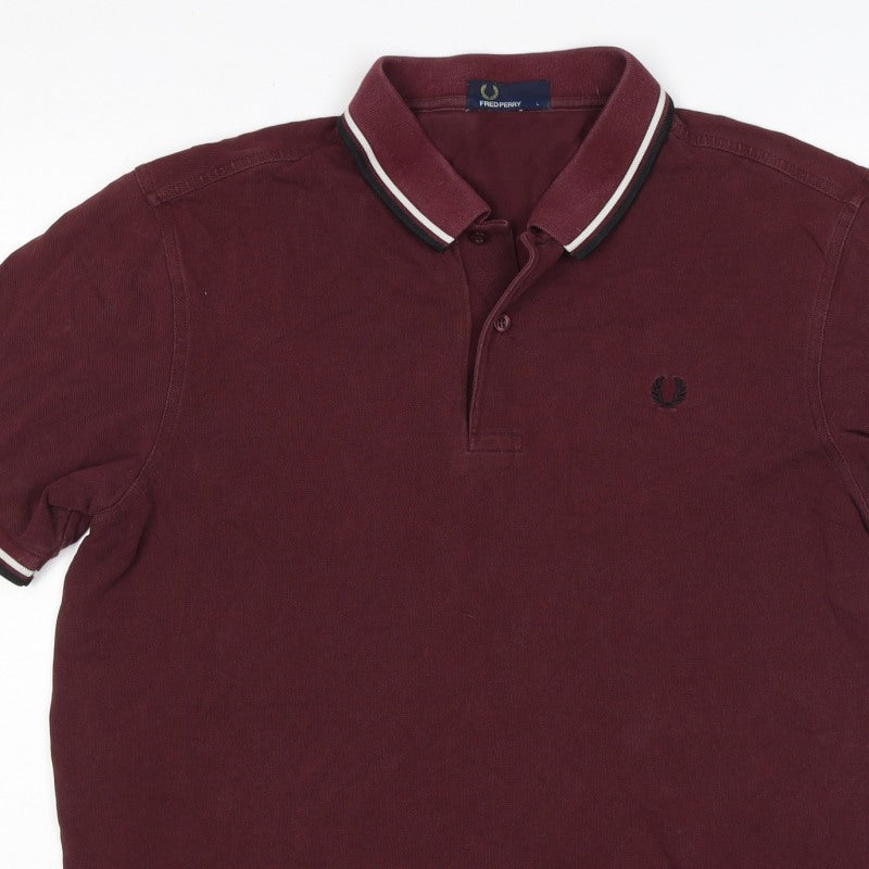 Fred Perry Men’s Burgundy L Cotton Piqué Tipped Short Sleeve Polo Shirt