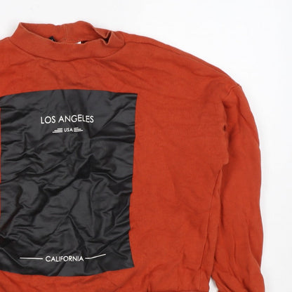 Dondup Womens Orange M Los Angeles Graphic Mock Neck Sweatshirt