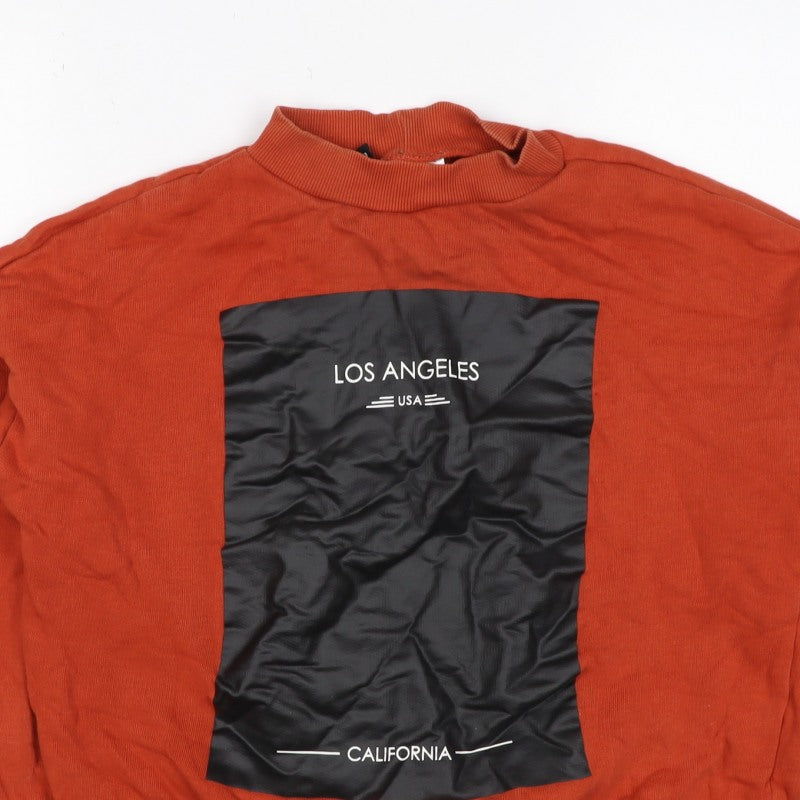 Dondup Womens Orange M Los Angeles Graphic Mock Neck Sweatshirt