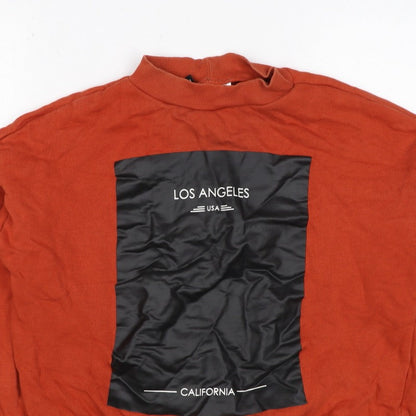 Dondup Womens Orange M Los Angeles Graphic Mock Neck Sweatshirt