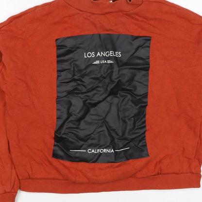Dondup Womens Orange M Los Angeles Graphic Mock Neck Sweatshirt