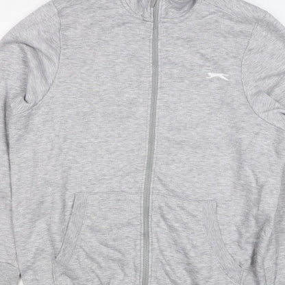 Slazenger Men’s Grey L Full Zip High Neck Logo Sweatshirt