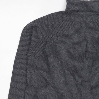 M&S Autograph Unisex Dark Grey L Roll Neck Rib Knit Jumper