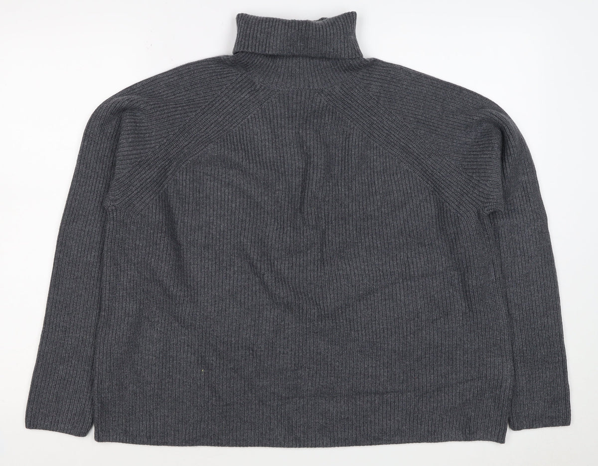 M&S Autograph Unisex Dark Grey L Roll Neck Rib Knit Jumper