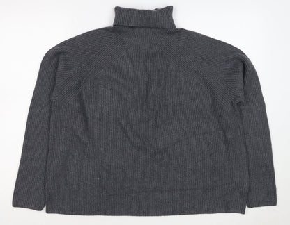 M&S Autograph Unisex Dark Grey L Roll Neck Rib Knit Jumper