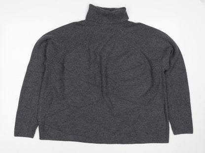 M&S Autograph Unisex Dark Grey L Roll Neck Rib Knit Jumper