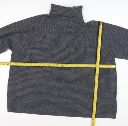 M&S Autograph Unisex Dark Grey L Roll Neck Rib Knit Jumper