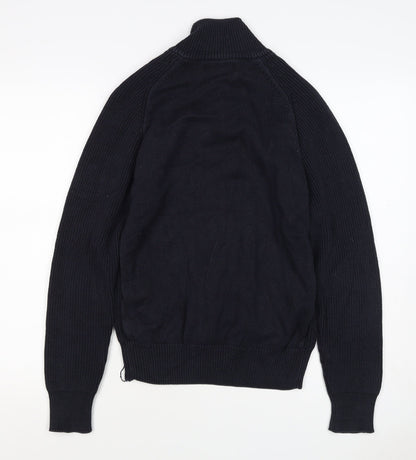 Next Men’s Blue M 1/4 Zip High Neck Chunky Knit Cotton Jumper
