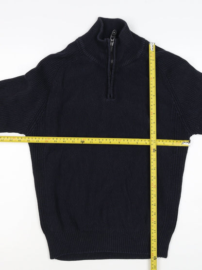 Next Men’s Blue M 1/4 Zip High Neck Chunky Knit Cotton Jumper