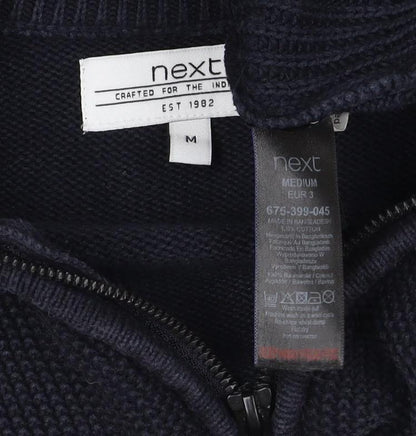 Next Men’s Blue M 1/4 Zip High Neck Chunky Knit Cotton Jumper