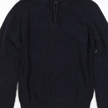 Next Men’s Blue M 1/4 Zip High Neck Chunky Knit Cotton Jumper