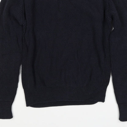 Next Men’s Blue M 1/4 Zip High Neck Chunky Knit Cotton Jumper
