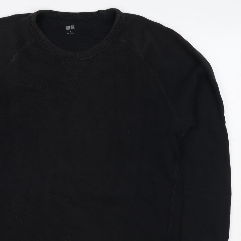 UNIQLO Men Black M Crew Neck Pullover Cotton Sweatshirt Classic