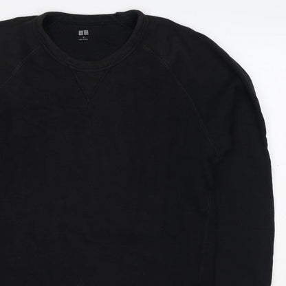 UNIQLO Men Black M Crew Neck Pullover Cotton Sweatshirt Classic