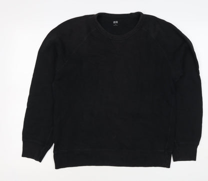 UNIQLO Men Black M Crew Neck Pullover Cotton Sweatshirt Classic