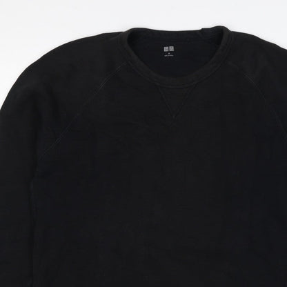 UNIQLO Men Black M Crew Neck Pullover Cotton Sweatshirt Classic