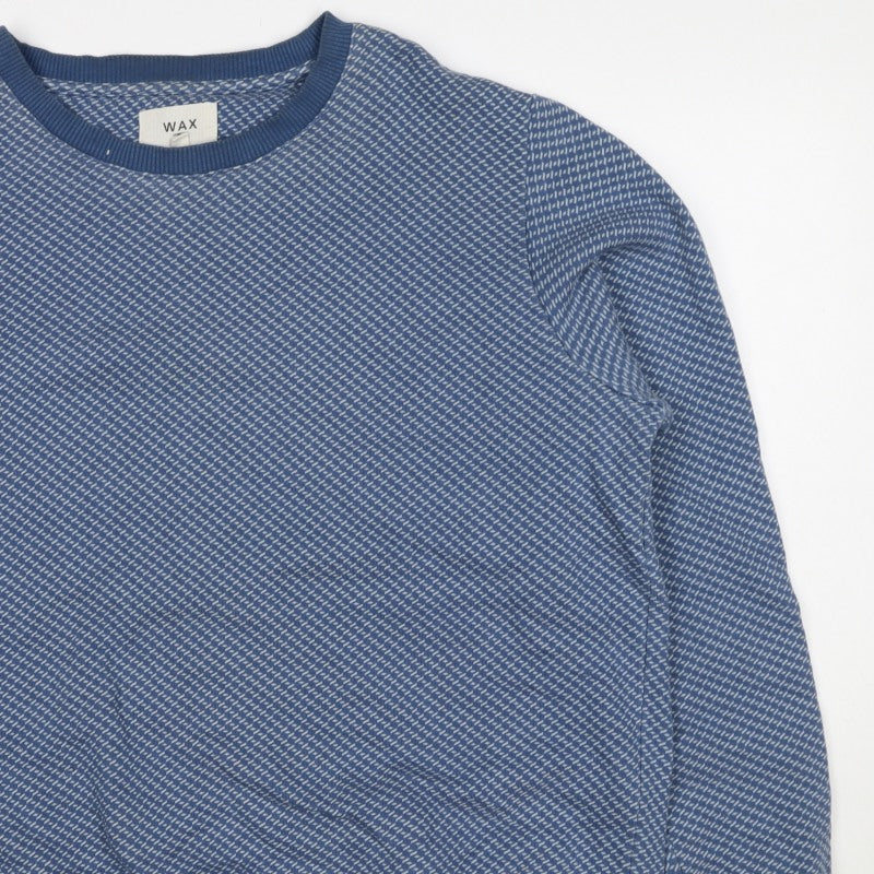 Wax London Men’s Blue M Geometric Knit Crew Neck Pullover Sweatshirt